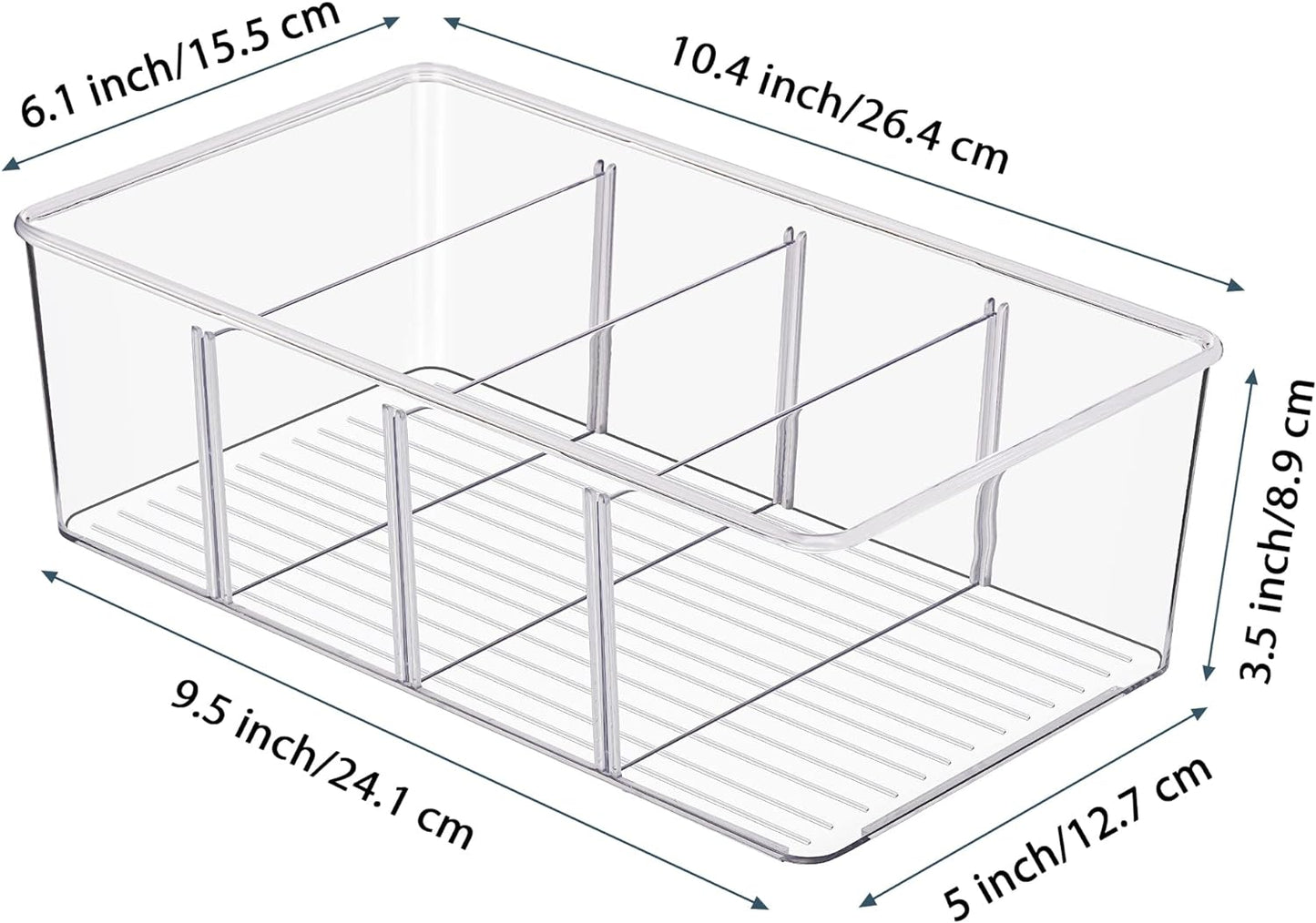 4-Pack Clear Food Storage Organizer Bins – Pantry, Kitchen & Fridge Storage with 4 Compartments