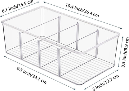 4-Pack Clear Food Storage Organizer Bins – Pantry, Kitchen & Fridge Storage with 4 Compartments