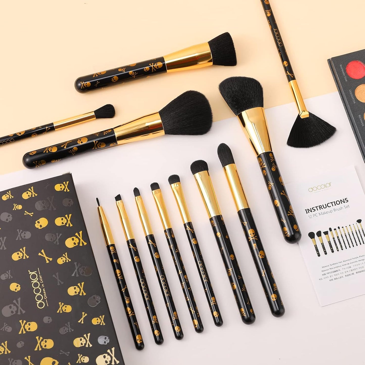 Skull Print Makeup Brush Set (12Pcs) 