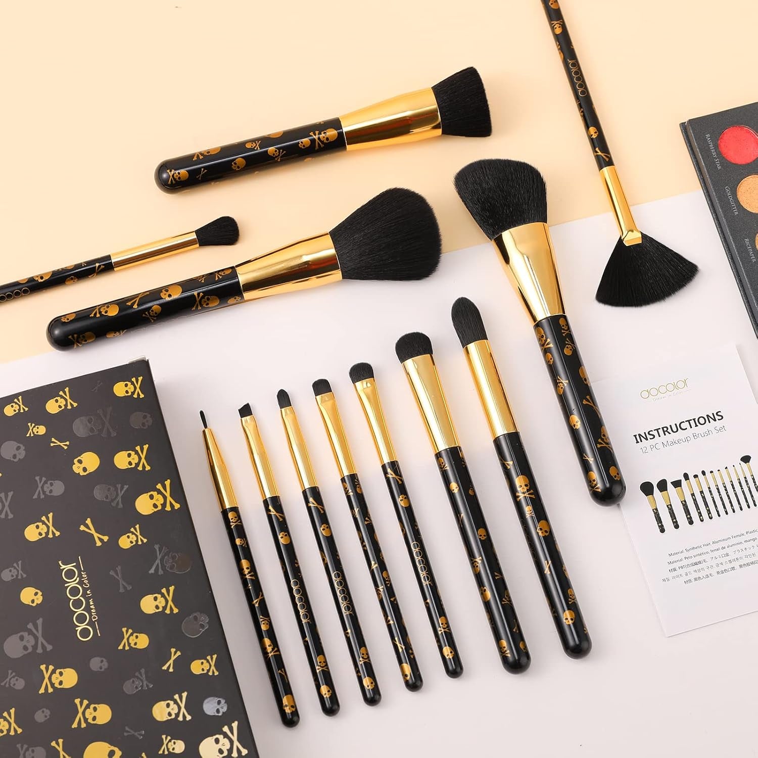 Skull Print Makeup Brush Set (12Pcs) 