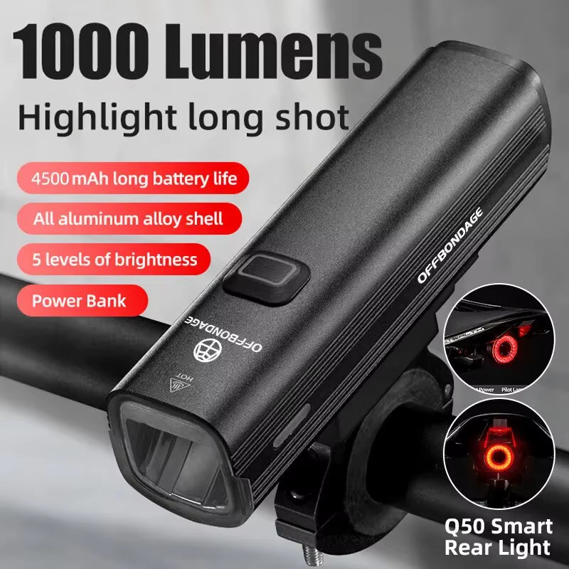 1000 Lumen Bicycle Headlight – USB Rechargeable Bike Light & Power Bank for MTB & Road Cycling