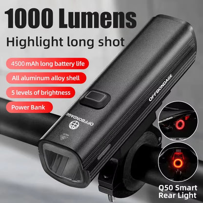 1000 Lumen Bicycle Headlight – USB Rechargeable Bike Light & Power Bank for MTB & Road Cycling