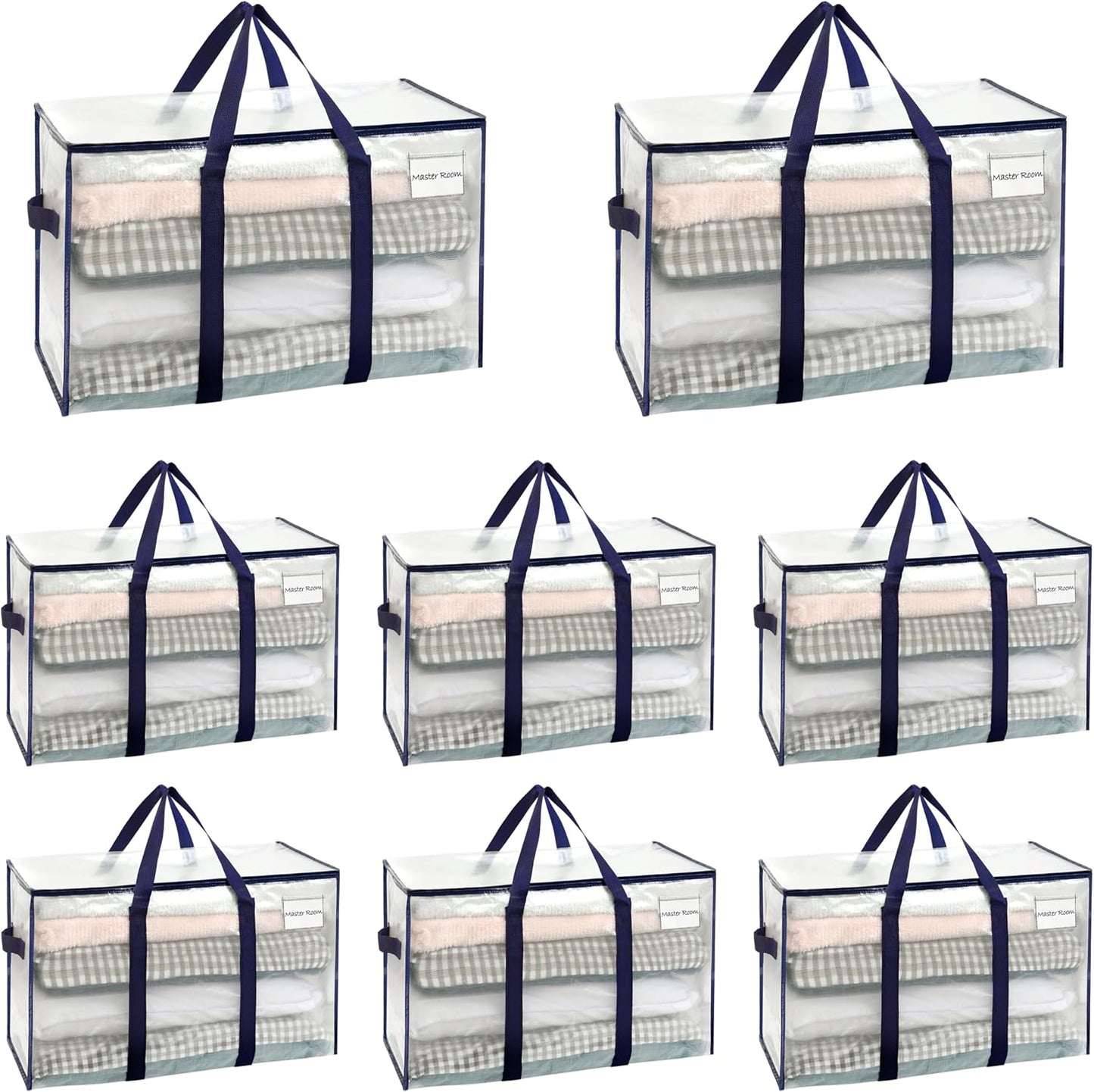 8-Pack Extra Large Moving & Storage Bags – Heavy-Duty, Water-Resistant Organizer Tote with Zipper and Label Pocket