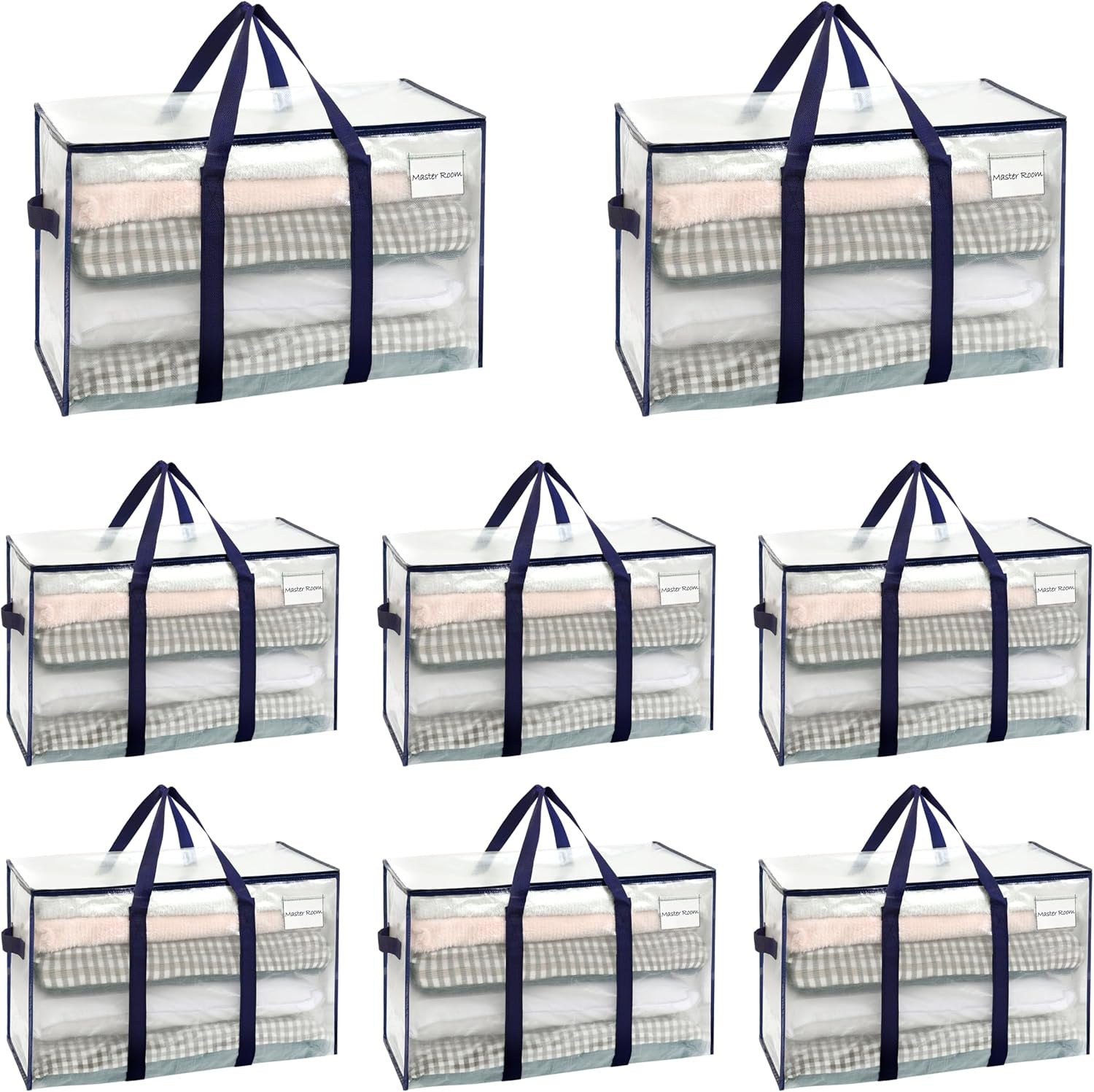 8-Pack Extra Large Moving & Storage Bags – Heavy-Duty, Water-Resistant Organizer Tote with Zipper and Label Pocket