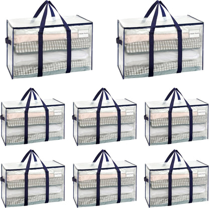 8-Pack Extra Large Moving & Storage Bags – Heavy-Duty, Water-Resistant Organizer Tote with Zipper and Label Pocket
