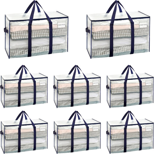 8-Pack Extra Large Moving & Storage Bags – Heavy-Duty, Water-Resistant Organizer Tote with Zipper and Label Pocket
