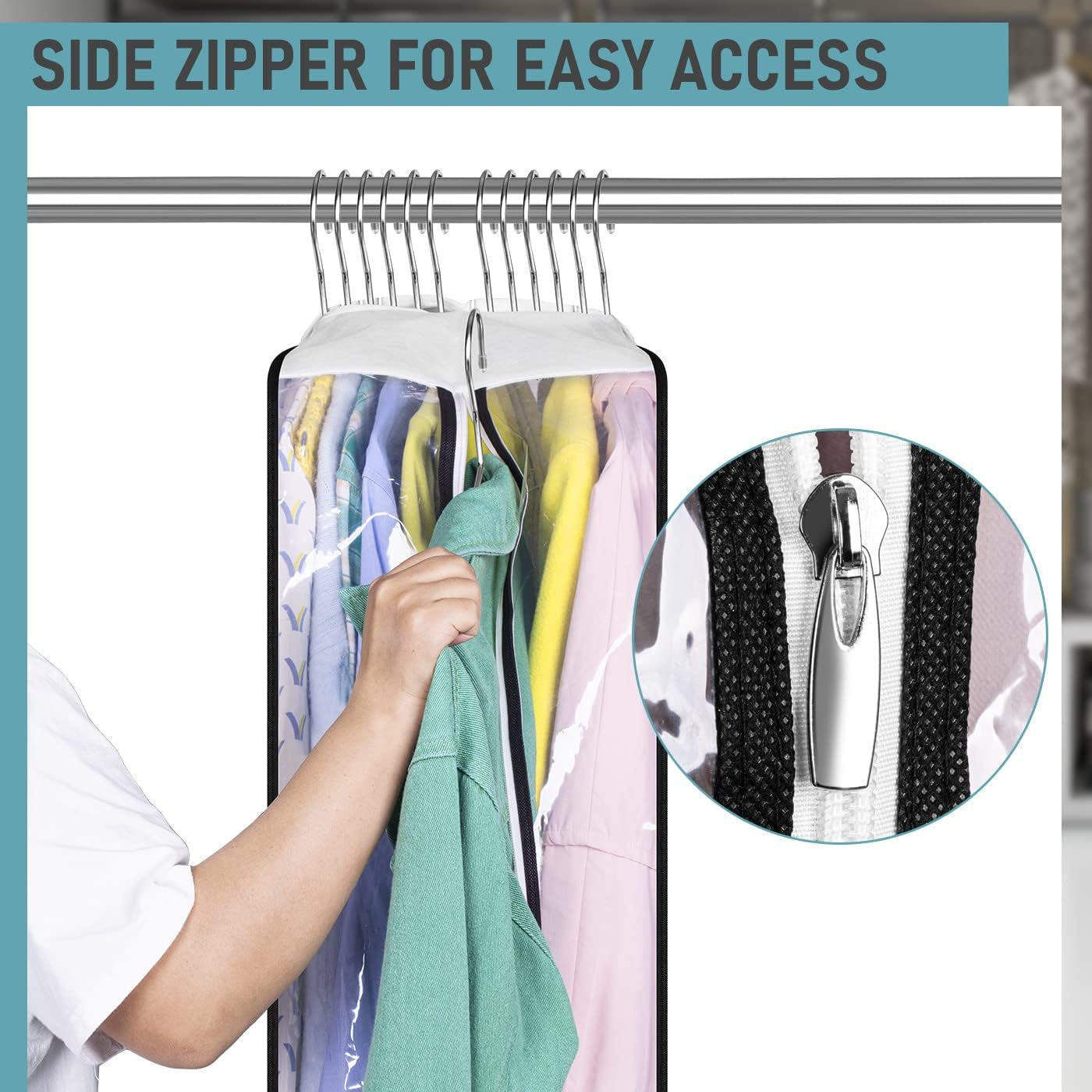 Clear Gusseted Garment Bags – 100cm Waterproof Suit Covers with Side Zip (3-Pack)
