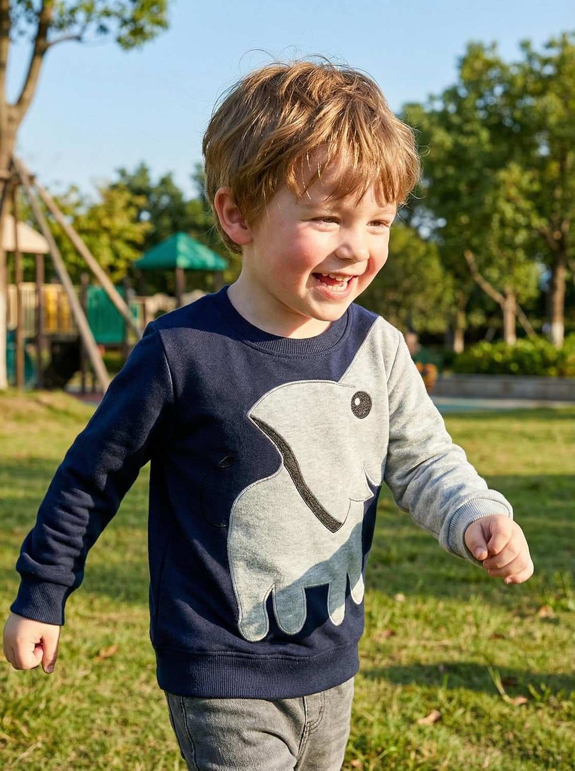 Boys Cute Elephant Pullover Hoodie – Kids Cotton Long-Sleeve Sweatshirt (7-8 Years)