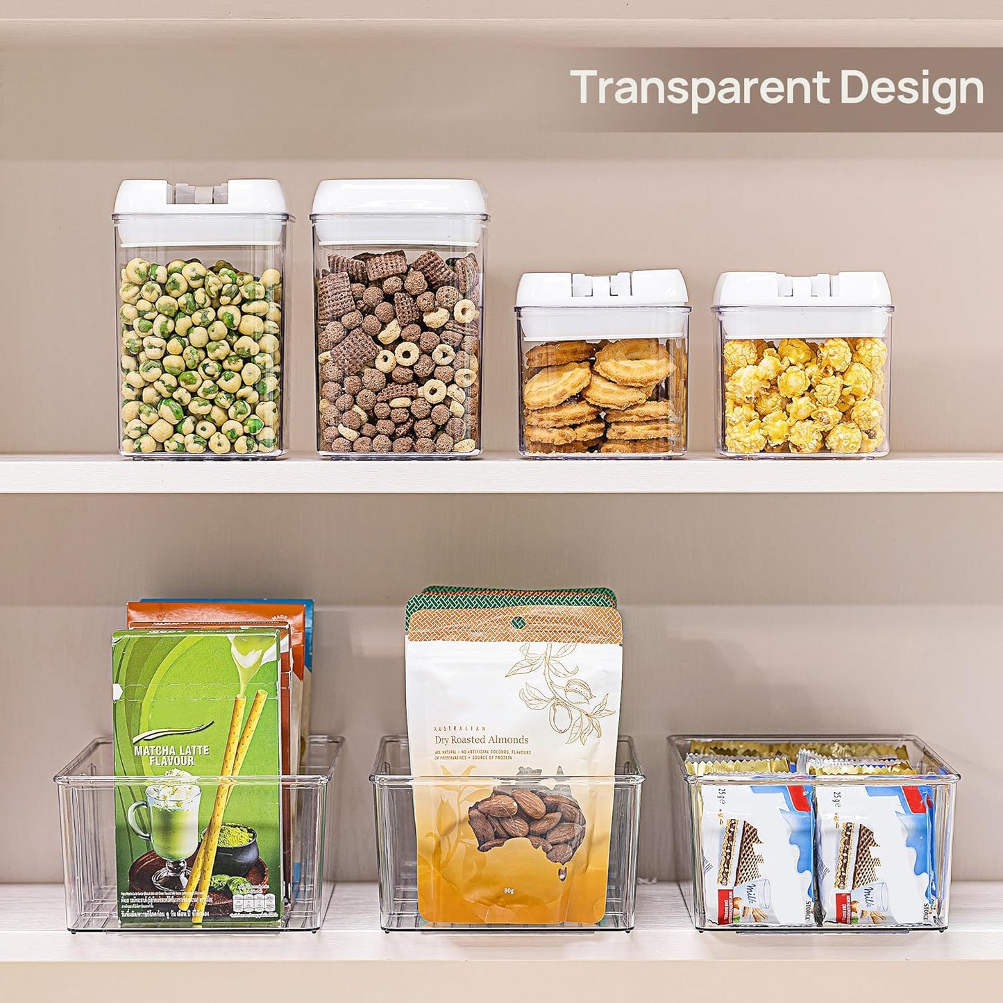 4-Pack Clear Food Storage Organizer Bins – Pantry, Kitchen & Fridge Storage with 4 Compartments