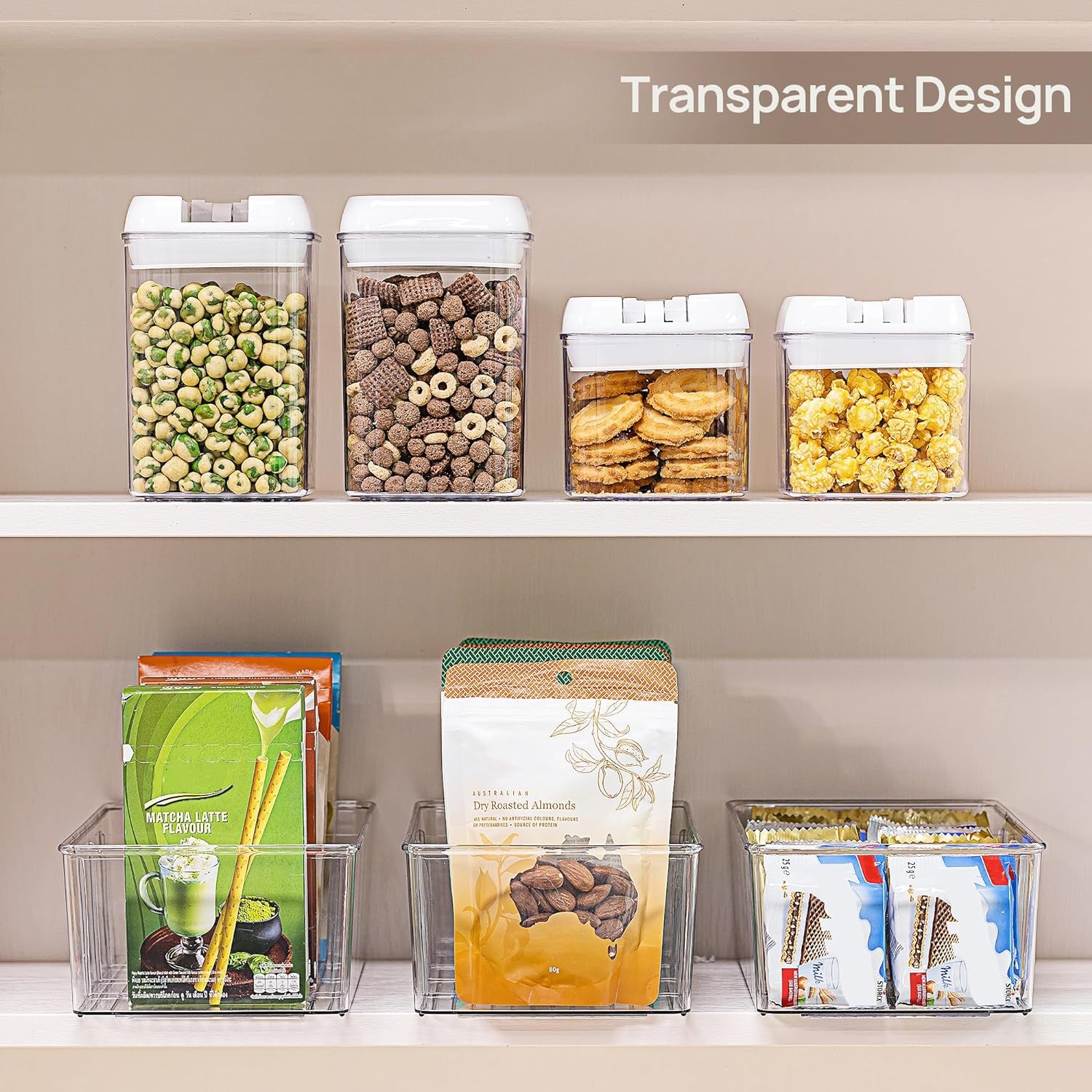 4-Pack Clear Food Storage Organizer Bins – Pantry, Kitchen & Fridge Storage with 4 Compartments