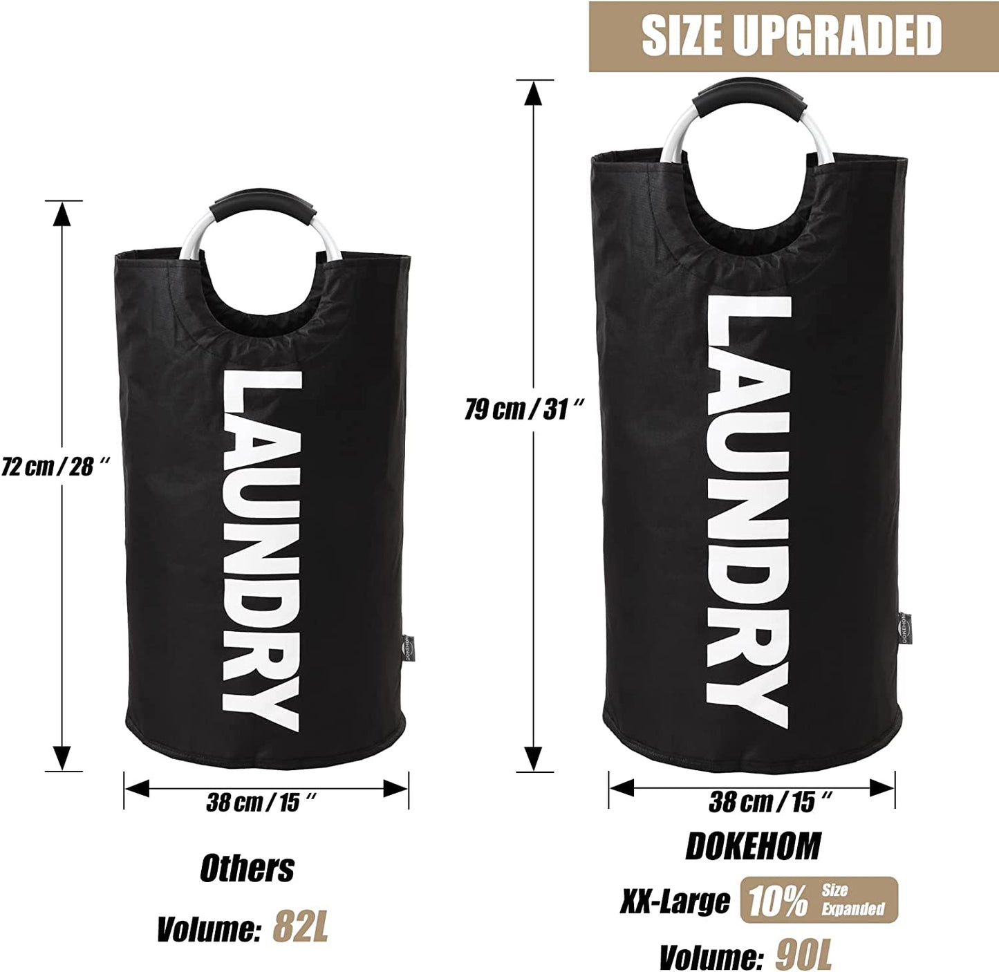 Large Laundry Basket, Collapsible Laundry Bag, Freestanding Tall Clothes Hamper, Foldable Washing Bin (90L - Black)