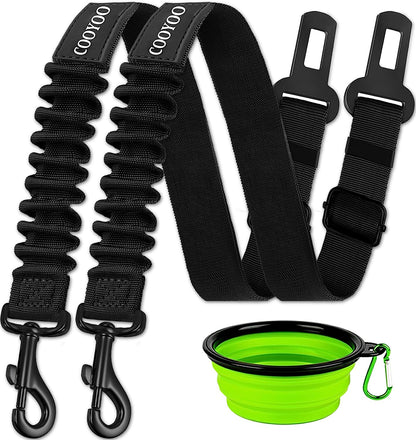 Dog Seat Belt Set – Retractable, Adjustable Nylon Pet Car Safety Harness with Elastic (3-Piece)
