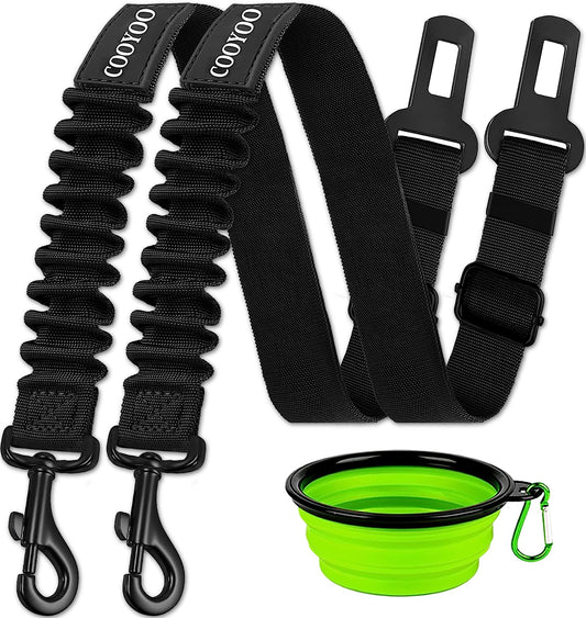 Dog Seat Belt Set – Retractable, Adjustable Nylon Pet Car Safety Harness with Elastic (3-Piece)