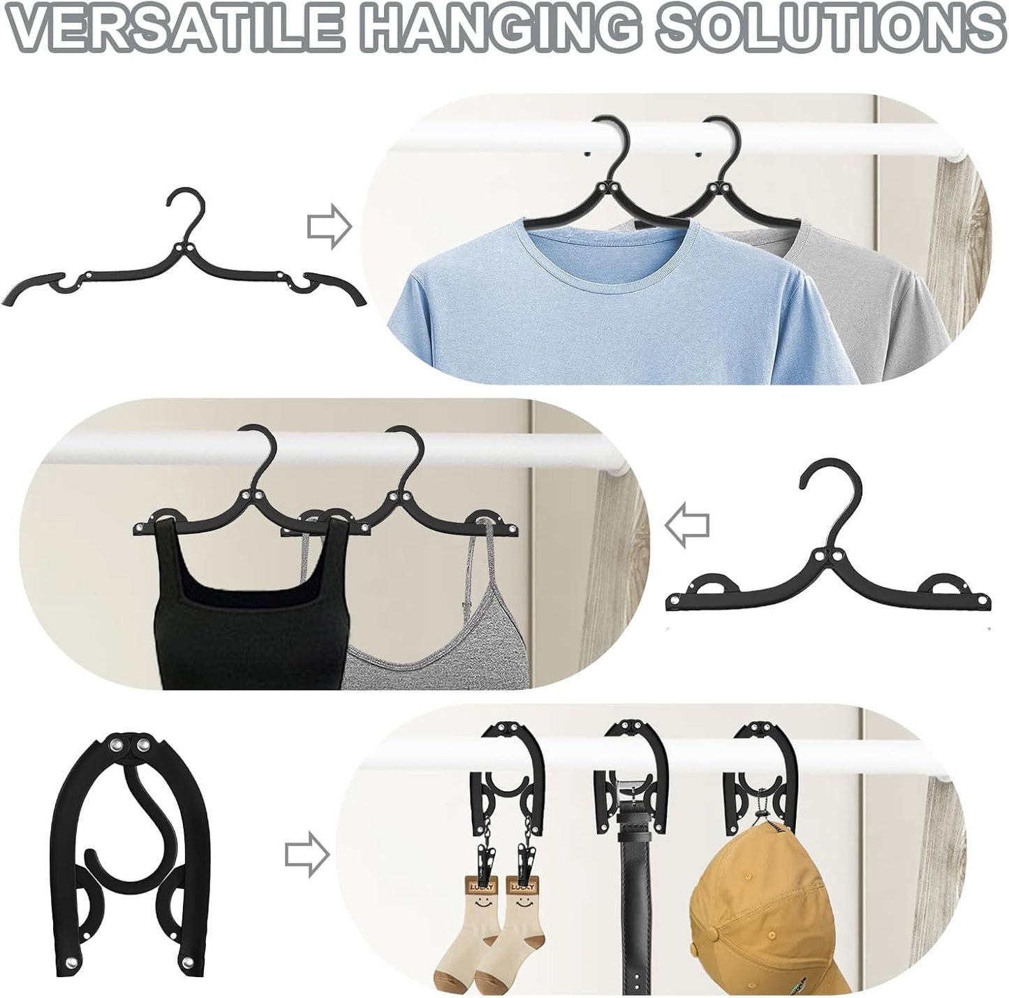 Travel Hangers - Portable Folding Clothes Hangers Travel Accessories Foldable Clothes Drying Rack for Trave (24 Pcs  - Black)