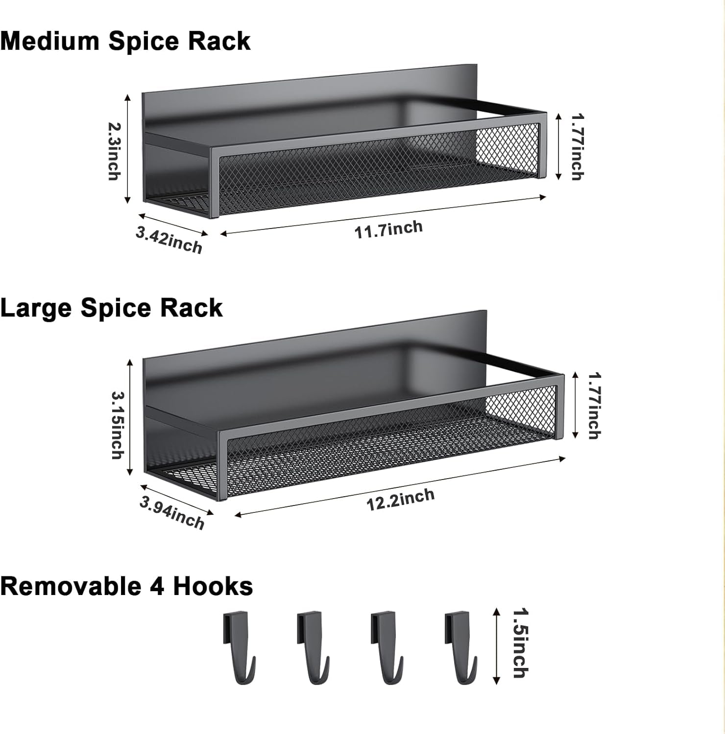 Magnetic Spice Rack for Refrigerator – Fridge Organizer with 4 Moveable Hooks for Kitchen Storage(2 Pack)
