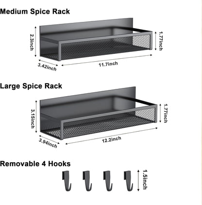 Magnetic Spice Rack for Refrigerator – Fridge Organizer with 4 Moveable Hooks for Kitchen Storage(2 Pack)